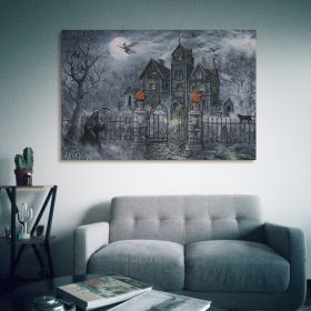 1pcs Drop-Shipping Framed Canvas Wall Art Decor Painting For Halloween, Haunted Ghost Hause Painting For Halloween Gift,2418in- Thickness 1.5inch