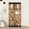 Two-door Tawny Glass Display Cabinet 4 Shelves with Door, Floor Standing Curio Bookshelf for Living Room Bedroom Office, 64.7"*31.7"*14.3",Black