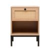 Rattan Nightstand Set,Bedside Table with 1 Natural Rattan Drawers and Metal Legs