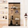 Two-door Tawny Glass Display Cabinet 4 Shelves with Door, Floor Standing Curio Bookshelf for Living Room Bedroom Office, 64.7"*31.7"*14.3",Black