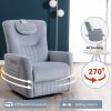Blue Swivel and Rocker Power Recliner Chair with Lumbar and Neck Support Pillow, Heavy Duty Motion Mechanism with USB and Type-C Ports