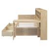 Wooden Twin Size Daybed with Storage Shelves, Multi-functional Bed with Two Storage Drawers and Study Desk, Natural