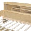 Wooden Twin Size Daybed with Storage Shelves, Multi-functional Bed with Two Storage Drawers and Study Desk, Natural