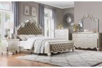 Glamorous Champagne Finish 1pc Queen Bed Button Tufted Upholstered Headboard Footboard Traditional Luxury Bedroom Furniture 1pc