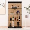 Two-door Tawny Glass Display Cabinet 4 Shelves with Door, Floor Standing Curio Bookshelf for Living Room Bedroom Office, 64.7"*31.7"*14.3",Black