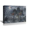 1pcs Drop-Shipping Framed Canvas Wall Art Decor Painting For Halloween, Haunted Ghost Hause Painting For Halloween Gift,2418in- Thickness 1.5inch