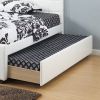 Twin Size Bed w/ Trundle Slats White Faux Leather Upholstered Plywood Kids Youth Bedroom Furniture Wooden Slats 1pc Bed
