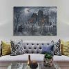 1pcs Drop-Shipping Framed Canvas Wall Art Decor Painting For Halloween, Haunted Ghost Hause Painting For Halloween Gift,2418in- Thickness 1.5inch
