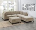 Modular Living Room Furniture Armless Chair Camel Chenille Fabric 1pc Cushion Armless Chair Couch Exposed Wooden base