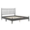 Mid-Century Modern Design Queen Platform Bed 1pc Gray Finish Wooden Bedroom Furniture Vertical Slats Headboard, Bed in a Box