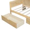 Wooden Twin Size Daybed with Storage Shelves, Multi-functional Bed with Two Storage Drawers and Study Desk, Natural