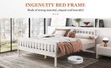 Twin Bed Frames with Headboard, Solid Wooden Platform Bed with Corner, Modern Low Profile Bed Frame, No Box Spring Needed, White