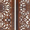 2 Piece Mango Wood Wall Panel Set with Mendallion Carving, Burnt Brown