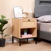 Rattan Nightstand Set,Bedside Table with 1 Natural Rattan Drawers and Metal Legs