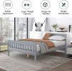 Twin Bed Frames with Headboard, Solid Wooden Platform Bed with Corner, Modern Low Profile Bed Frame, No Box Spring Needed, Grey