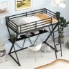 Twin Size Loft Bed with Desk, Ladder and Full-Length Guardrails, X-Shaped Frame