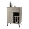 Modern Grey Wine Cabinet, Single Drawer, Single Cabinet with a removable wine rack