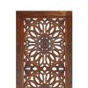 2 Piece Mango Wood Wall Panel Set with Mendallion Carving, Burnt Brown
