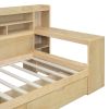 Wooden Twin Size Daybed with Storage Shelves, Multi-functional Bed with Two Storage Drawers and Study Desk, Natural