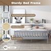 Twin Bed Frames with Headboard, Solid Wooden Platform Bed with Corner, Modern Low Profile Bed Frame, No Box Spring Needed, Grey