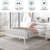 Twin Bed Frames with Headboard, Solid Wooden Platform Bed with Corner, Modern Low Profile Bed Frame, No Box Spring Needed, White