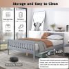 Twin Bed Frames with Headboard, Solid Wooden Platform Bed with Corner, Modern Low Profile Bed Frame, No Box Spring Needed, Grey