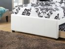 Twin Size Bed w/ Trundle Slats White Faux Leather Upholstered Plywood Kids Youth Bedroom Furniture Wooden Slats 1pc Bed