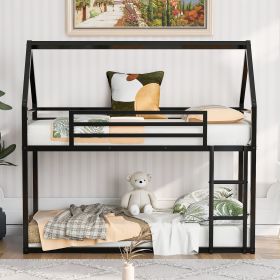 Twin over Twin House Bunk Bed with Built-in Ladder (Color: Black)