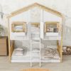Twin over Twin House Bunk Bed with Roof , Window, Window Box, Door , with Safety Guardrails and Ladder