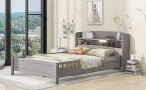 Wood Full Size Platform Bed with Built-in LED Light, Storage Headboard and Guardrail