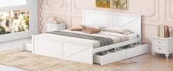 King Size Wooden Platform Bed with Four Storage Drawers and Support Legs