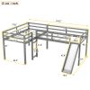 L-Shaped Twin Size Loft Bed with Ladder and Slide