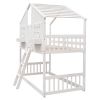Twin over Twin House Bunk Bed with Roof , Window, Window Box, Door , with Safety Guardrails and Ladder