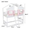 Twin over Twin House Bunk Bed with Roof , Window, Window Box, Door , with Safety Guardrails and Ladder