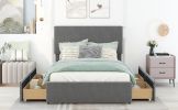 Full Size Upholstery Platform Bed with Four Drawers on Two Sides, Adjustable Headboard