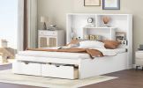 Queen Size Platform Bed with Storage Headboard and 2 Drawers