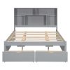 Queen Size Platform Bed with Storage Headboard and 2 Drawers