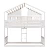 Twin over Twin House Bunk Bed with Roof , Window, Window Box, Door , with Safety Guardrails and Ladder