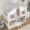 Twin over Twin House Bunk Bed with Roof , Window, Window Box, Door , with Safety Guardrails and Ladder