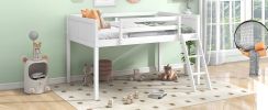 Twin Size Wood Low Loft Bed with Ladder, ladder can be placed on the left or right