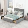 Full Size Upholstery Platform Bed with Four Drawers on Two Sides, Adjustable Headboard