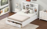Full Size Platform Bed with Storage Headboard and 2 Drawers