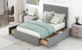 Full Size Upholstery Platform Bed with Four Drawers on Two Sides, Adjustable Headboard
