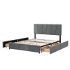 Queen Size Upholstery Platform Bed with Four Drawers on Two Sides, Adjustable Headboard