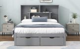 Full Size Platform Bed with Storage Headboard and 2 Drawers