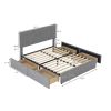 Full Size Upholstery Platform Bed with Four Drawers on Two Sides, Adjustable Headboard