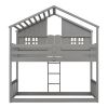 Twin over Twin House Bunk Bed with Roof , Window, Window Box, Door , with Safety Guardrails and Ladder