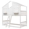 Twin over Twin House Bunk Bed with Roof , Window, Window Box, Door , with Safety Guardrails and Ladder