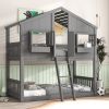 Twin over Twin House Bunk Bed with Roof , Window, Window Box, Door , with Safety Guardrails and Ladder