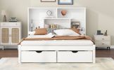 Queen Size Platform Bed with Storage Headboard and 2 Drawers